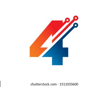 Number 4 Technology Logo Or Symbol Template Design