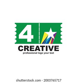 Number 4 Ticket logo design concept vector
