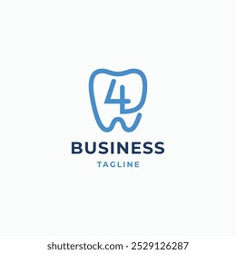 Number 4 with tooth simple linear logo. Dental care clinic logo design vector icon illustration