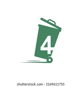 Number 4 in the trash bin icon illustration template vector