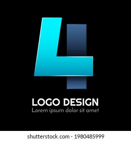 tipografía número 4 con estilo 3d y color azul