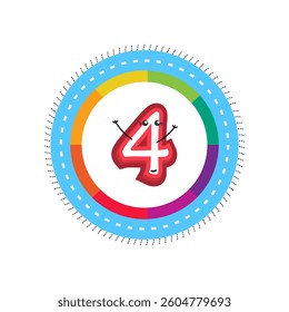 Number 4 vector clipart with creative flat style using blue circle shape. Numeric Four cartoon for kindergarten learning page.
