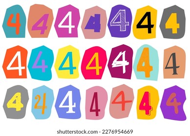 Number 4 - vector cut newspaper and magazine letters, paper style ransom note letter