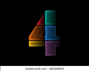 Number 4 vector design, colorful font logo. Dynamic split multicolor design on black background. For social media, design elements, creative poster, web template    
