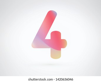 Number 4 vector design font alphabet with Modern dynamic playful flat design and brilliant smooth gradient color.