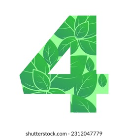 Number 4 vector design with leaf illustration