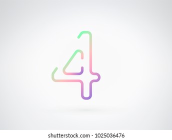Number 4 vector font alphabet. Playful color dynamic flat design with brilliant smooth gradient for your unique elements design ; logo, headline, corporate identity, application, joyful poster & more