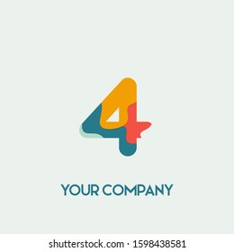 Number 4 vector font alphabet, modern dynamic flat Paper cut style design for your unique elements design , logo, corporate identity, application, creative poster