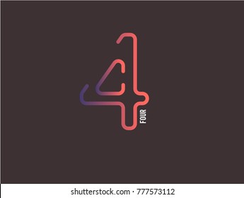 Number 4 vector font alphabet, modern dynamic flat design with brilliant colorful gradient smooth color for your unique elements design ; logo, corporate identity,  application, creative poster & more