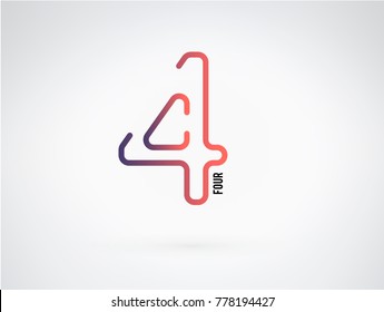 Number 4 vector font alphabet, modern dynamic flat design with brilliant colorful gradient smooth color for your unique elements design ; logo, corporate identity,  application, creative poster & more