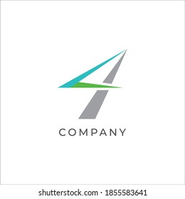Number 4 vector logo. Perspective emblem