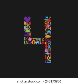 Number 4 with web icons. Vector illustration.