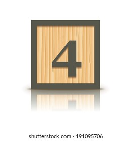 Number 4 wooden alphabet block - vector illustration