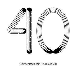 Number 40 from black dotted lines isolated on white background. Design element. Vector illustration