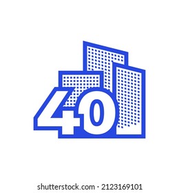 number 40 with building logo design, vector graphic symbol icon illustration