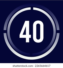 Number 40 design for business, print, books, movies, time-counting, companies in white, blue and blue gradient colors with half circles.