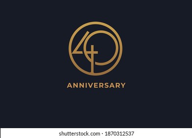 Number 40 logo, gold line circle with number inside, usable for anniversary and invitation, golden number design template, vector illustration