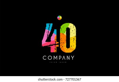 number 40 logo icon design with grunge texture and rainbow colored pattern