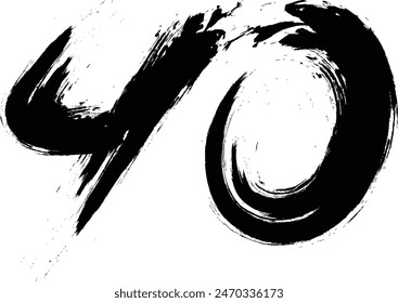 number 40 with paint brush strokes,  40 ,Number ,grunge brush freestyle font, designed using black and white handwriting line shape, logo, symbol, icon, graphic, vector.