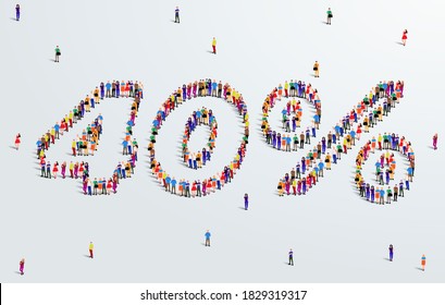Number 40 Percent. Large group of people form to create a shape 40%. Special Offer Sale Design. Vector Illustration of advertising banner.