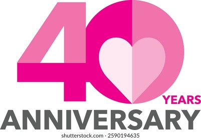 The number 40 is pink, with a heart inside the zero and the word anniversary in gray at the bottom.