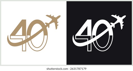 Número 40 Plane Travel Logo Modelo Design Vetor, Linha Design Conceito, Símbolo Criativo, Ícone