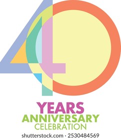 Número de estilo de logotipo de celebración de 40 años en varios colores pastel, aislado sobre fondo blanco.