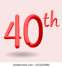 Number 40th Realistic Fur Effect. Fur number and element. Funny fur element for poster, branding, design birthday, anniversary, New Year, holiday sale, game design. EPS10