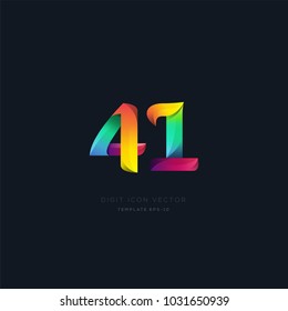 Number 41 forty one multi colour digit icon vector template.