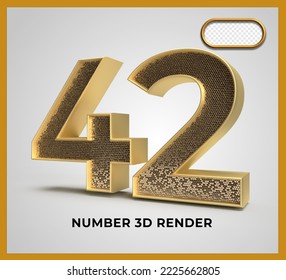 number 42 gold style 3D render luxury