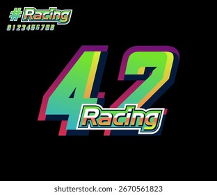 Número 42 con texto de carreras de Vectores, con color degradado verde y amarillo sobre fondo negro