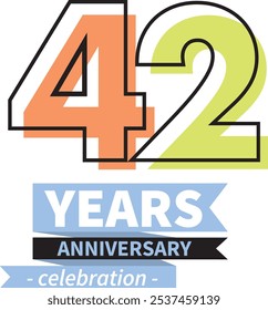 number 42 years anniversary celebration logo style black line with orange and green color, isolated on white background.