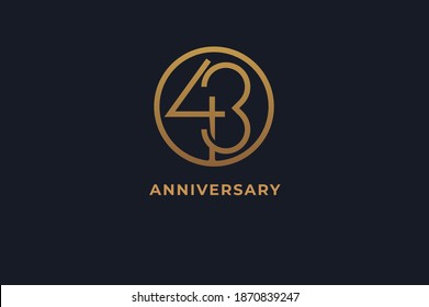 Number 43 logo, gold line circle with number inside, usable for anniversary and invitation, golden number design template, vector illustration