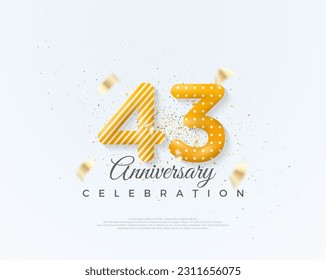 Número 43 para la celebración del aniversario. con números de globos únicos y limpios. Vector premium para afiches, banner, saludo de celebración.