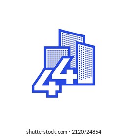 number 44 with building logo design, vector graphic symbol icon illustration