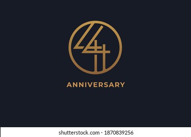 Number 44 logo, gold line circle with number inside, usable for anniversary and invitation, golden number design template, vector illustration