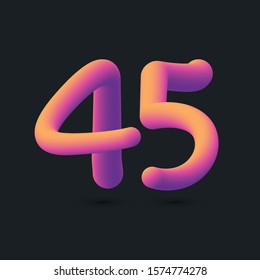Number 45 3D multi colour gradient digit icon vector template.