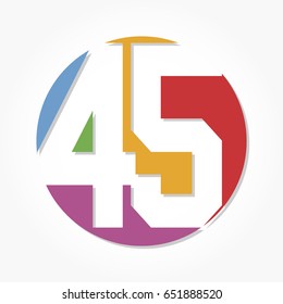 number 45 in a circle with colorful abstract shape