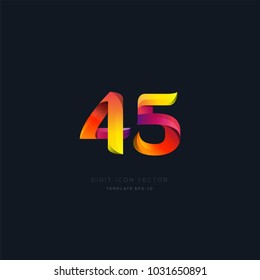 Number 45 forty five multi colour digit icon vector template.