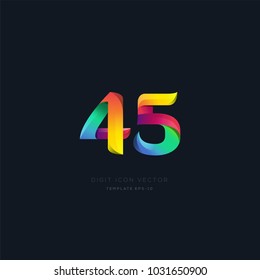Number 45 forty five multi colour digit icon vector template.