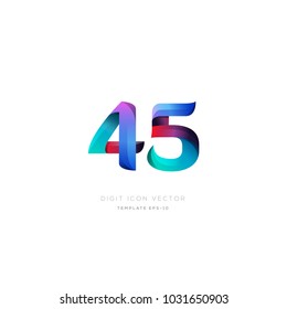 Number 45 forty five multi colour digit icon vector template.