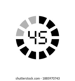 Número 45, cuarenta y cinco. Ilustración vectorial de la carga de cuenta regresiva con números digitales. Aislado en un fondo en blanco editable.