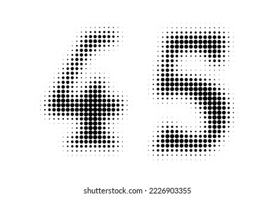 Number 45 Halftone. Pop art style. Halftone dotted backdrop. Design for web banners, wallpaper,sites vector illustration. Abstract Halftone Dotted Number.