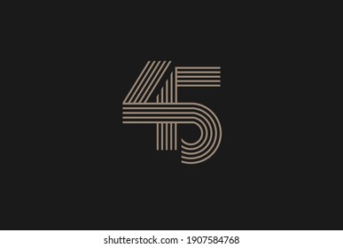 Number 45 Logo, Monogram Number 45 logo multi line style, usable for anniversary and business logos, flat design logo template, vector illustration