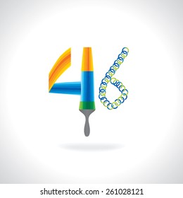 number 46 created by painting brush and green blue circles