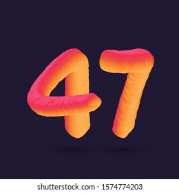 Number 47 3D multi colour gradient digit icon vector template.
