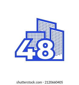 number 48 with building logo design, vector graphic symbol icon illustration