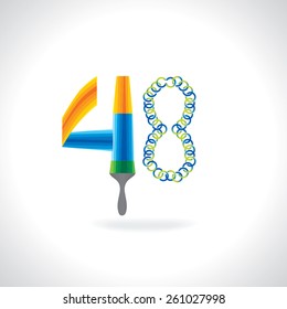 number 48 created by painting brush and green blue circles