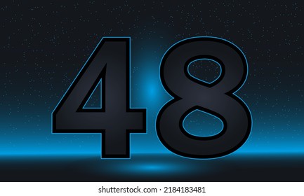 Número 48 vector. Lujoso azul número 48 con un lujoso fondo moderno. diseño vectorial para celebración, tarjeta de invitación y tarjeta de saludo