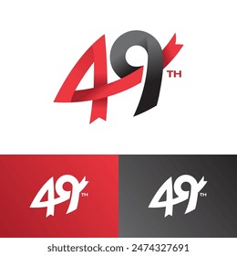 Number 49 years anniversary ribbon style symbol icon flat logo stock vector design